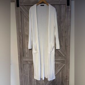 M&S Collection White Ribbed Duster Maxi Cozy Cardigan Large